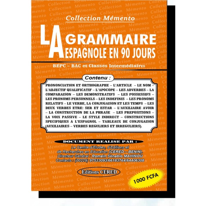 LA GRAMMAIRE ESPAGNOLE EN 90 JOURS - BEPC BAC ET CLASSES INTERMEDIAIRES (version papier)