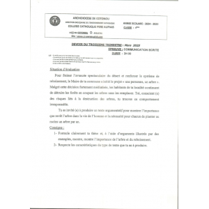 DEVOIR DU 3ÈME TRIMESTRE COMMUNICATION ECRITE 4ÈME 2024-2025 COLLEGE CATHOLIQUE PERE AUPIAIS