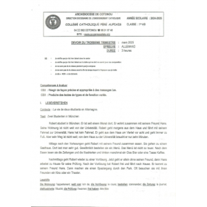 DEVOIR DU 3ÈME TRIMESTRE ALLEMAND 1ERE AB 2024-2025 COLLEGE CATHOLIQUE PERE AUPIAIS