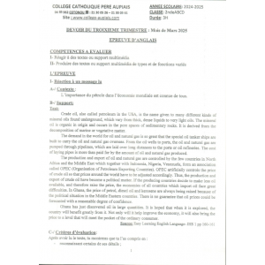 DEVOIR DU 3ÈME TRIMESTRE ANGLAIS  2NDE ABCD 2024-2025 COLLEGE CATHOLIQUE PERE AUPIAIS