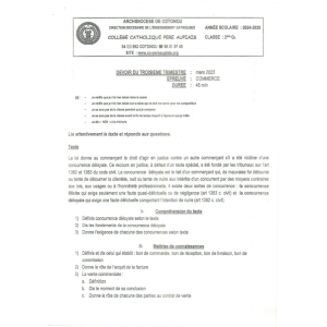 DEVOIR DU 3ÈME TRIMESTRE COMMERCE 2NDE G2 2024-2025 COLLEGE CATHOLIQUE PERE AUPIAIS