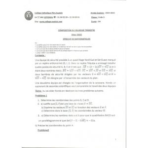 DEVOIR DU 3ÈME TRIMESTRE MATHEMATIQUES  2NDE D 2024-2025 COLLEGE CATHOLIQUE PERE AUPIAIS