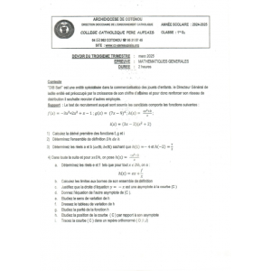 DEVOIR DU 3ÈME TRIMESTRE MATHEMATIQUES GENERALES 1ERE G2 2024-2025 COLLEGE CATHOLIQUE PERE AUPIAIS