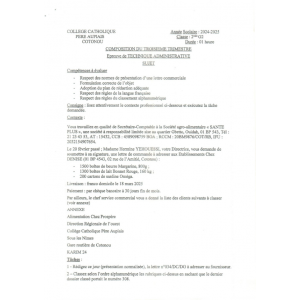 DEVOIR DU 3ÈME TRIMESTRE TECHNIQUE ADMINISTRATIF 2NDE G2 2024-2025 COLLEGE CATHOLIQUE PERE AUPIAIS