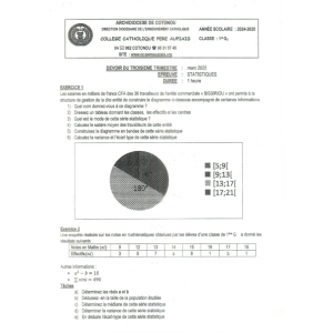 DEVOIR DU 3ÈME TRIMESTRE STATISTIQUES 1ERE G2 2024-2025 COLLEGE CATHOLIQUE PERE AUPIAIS
