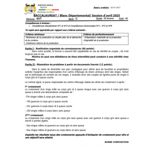 Sujet Examen Blanc BAC 2025 - SVT Série C - Département Donga