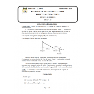 Sujet Examen Blanc BEPC 2025 - Mathématiques - Département Alibori [Exercices et Corrigés]