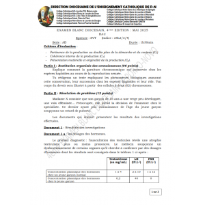 Baccalauréat Blanc Diocésain Mai 2025 – SVT – Terminale AB – Sujet et Corrigé – Porto-Novo