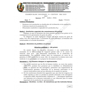 Bac Blanc Diocésain Mai 2025 – SVT – Terminale D – Sujet et Corrigé – Porto-Novo