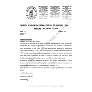 Bac Blanc Diocésain Mai 2025 – Mathématiques – Série C – Sujet et Corrigé