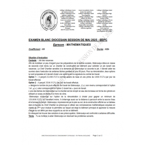 BEPC Blanc Diocésain Mai 2025 – Mathématiques – Sujet et Corrigé