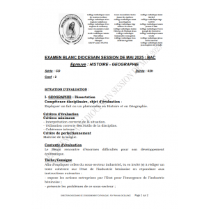 Baccalauréat Blanc Diocésain Mai 2025 – Histoire-Géographie – Séries C-D – Sujet et Corrigé