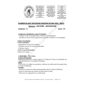 BEPC Blanc Diocésain Mai 2025 – Histoire-Géographie – Sujet et Corrigé
