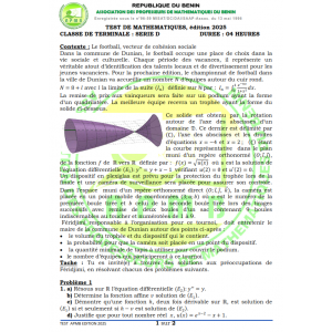 Épreuve et Corrigé-type – Test APMB de Mathématiques – BAC Série D – Session de Mai 2025