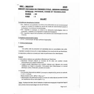 Épreuve et Corrigé Officiel – BEPC 2025 – PCT – Bénin