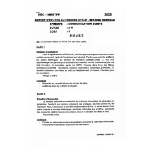 Épreuve et Corrigé Officiel – BEPC 2025 – Communication Ecrite – Bénin