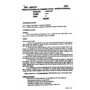 Épreuve et Corrigé Officiel – BEPC 2025 – Anglais – Bénin
