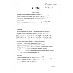 Épreuve et Corrigé de Mathématiques – Bac 2025 Série F – Session de Remplacement – Bénin
