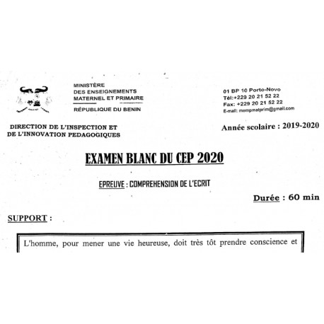 SUJET ET CORRIGE CEP BLANC NATIONAL 2020 COMPRÉHENSION DE L'ÉCRIT